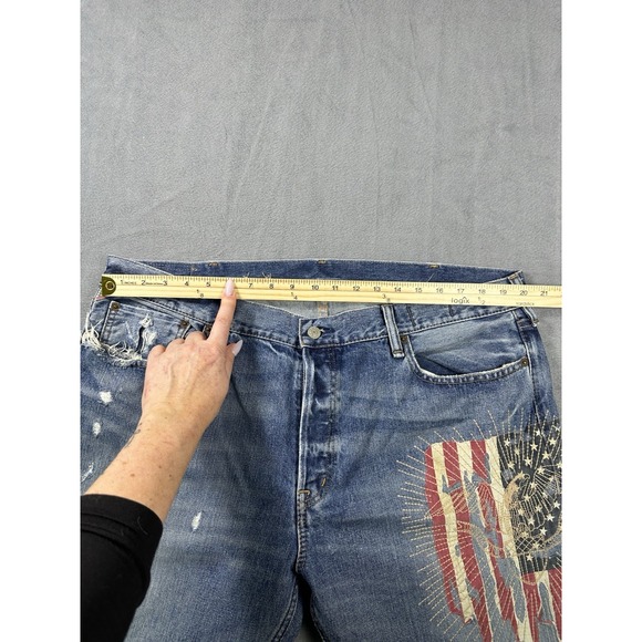 Denim & Supply Ralph Lauren Distressed Flag Print StraightJeans 40x32 Button Fly - Picture 9 of 10